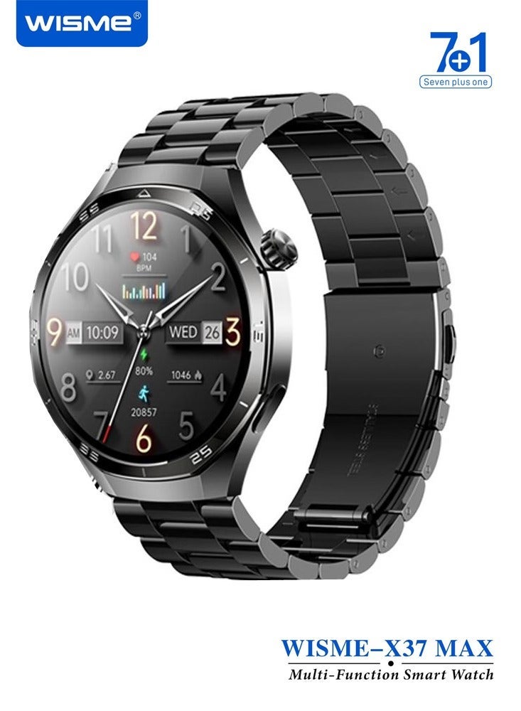 WISME ساعة ذكية متعددة الوظائف WISME X37 MAX مع 7 أزواج من الأشرطة وكابل الشحن مصممة للرجال باللون الأسود - Image 5